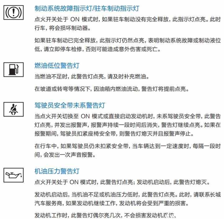 哈弗M6仪表盘故障灯图解大全，哈弗M6指示灯图标解释