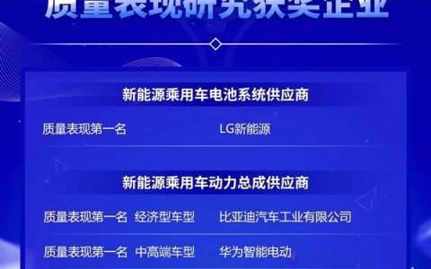 新能源车动力总成供应商：比亚迪、华为均获第一名