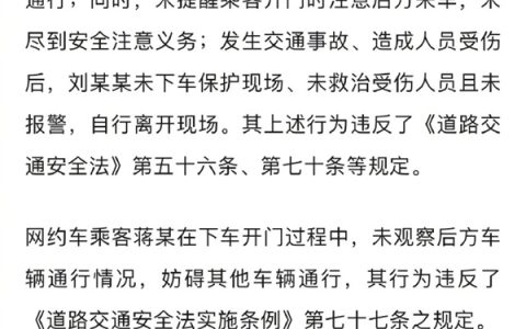 网约车乘客开门杀致人受伤后跑掉 网友吵翻到底谁主责：官方通报