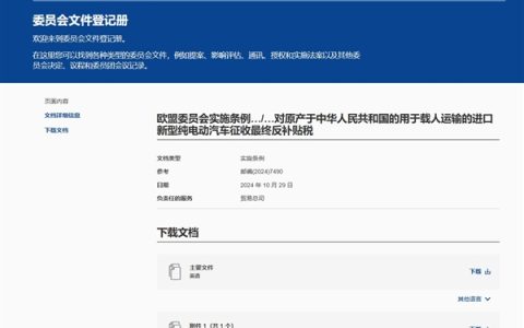 欧洲议会贸易委员会主席：中欧电动车关税即将达成协议