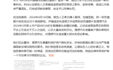 坚决打击网络谣言，维护社会和谐！造谣理想汽车的王某被判刑！