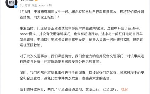 车坛快报｜小米公布SU7事故调查结果、2025年第一周新能源榜单公布