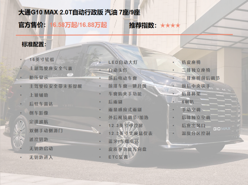 16.58万就能入门的大空间高品质MPV，上汽大通G10 MAX到底多能打？